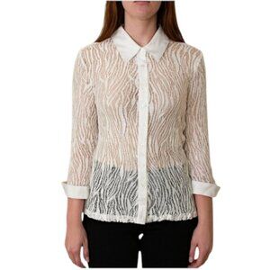 Anne Fontaine Ellie 3/4 Sleeve Contemporary White Lace Blouse Women's Size 40